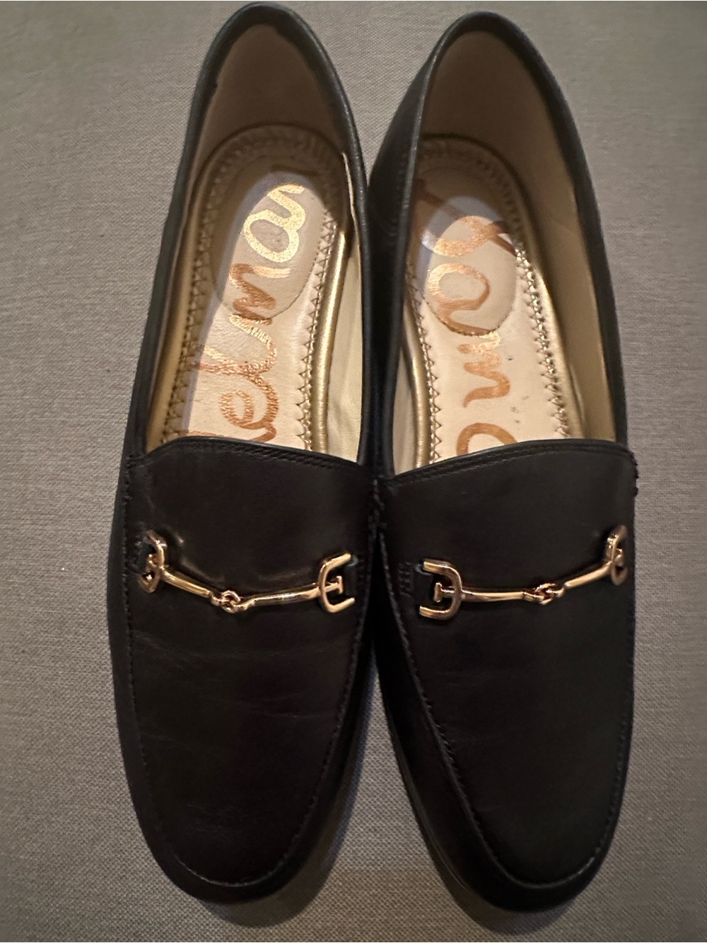 Sam Edelman Loraine Black Loafers with Gold Horsebit
